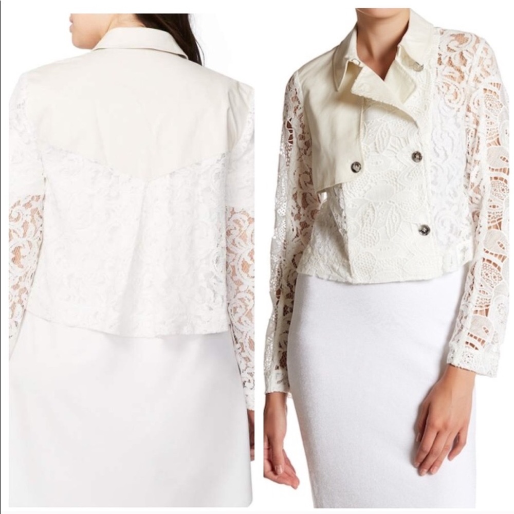 NWT Rachel Rachel Roy Contrast Lace Moto Jacket